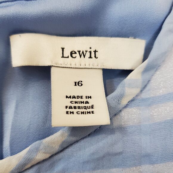 Lewit Sheer Check Midi Dress 16 Blue Handkerchief Hem Preppy Academia Nautical - Picture 5 of 7